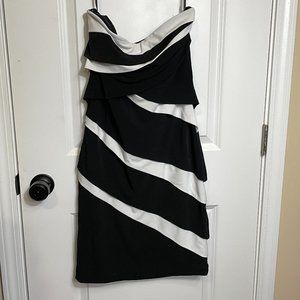 WHBM Instantly Slimming Black and White Bodycon Fully Lined Strapless Midi Dress